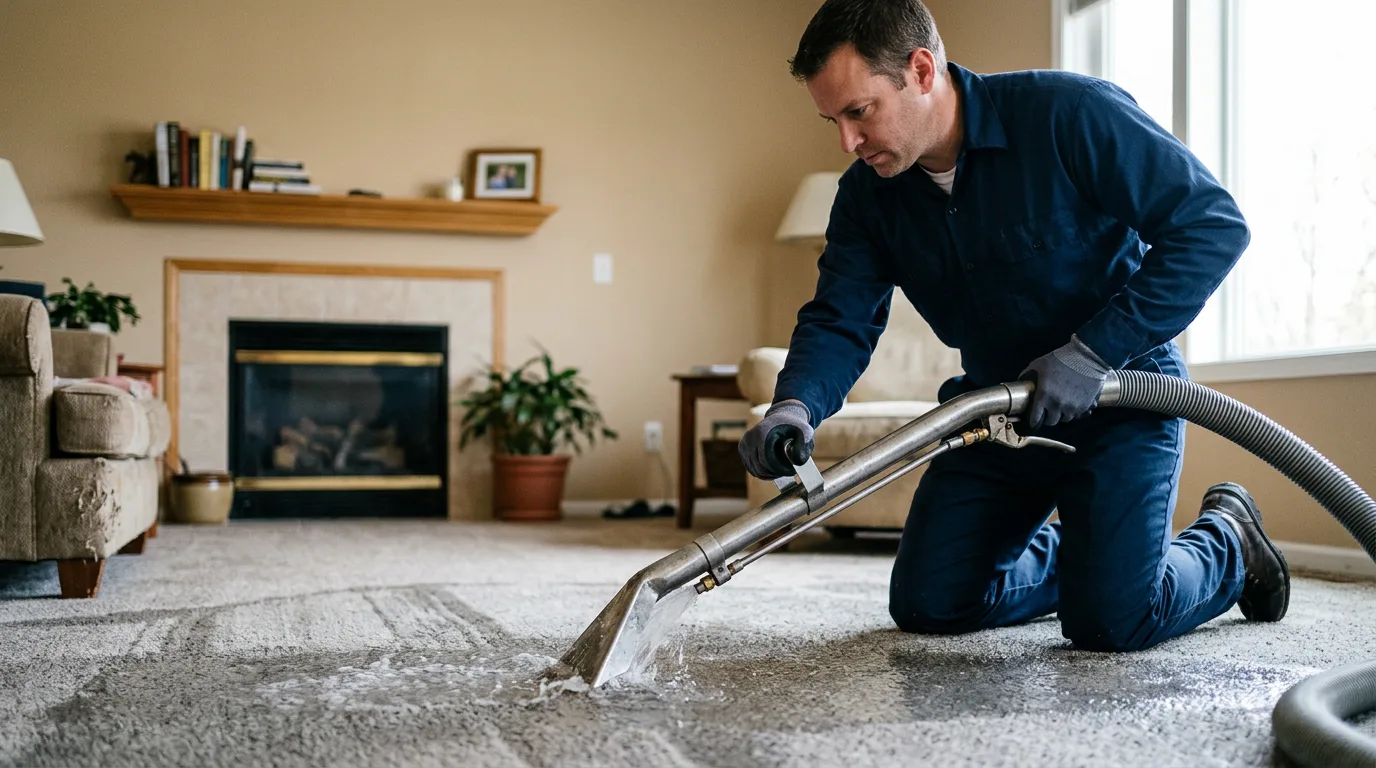 Water damage restoration technician working near Dunnsville, VA